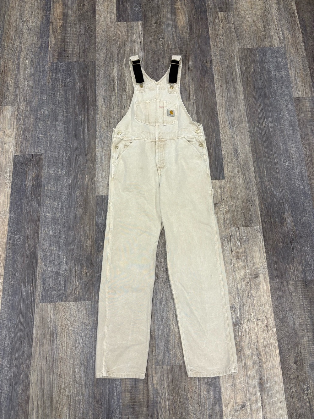 Carhartt WIP Organic Cotton Canvas Bib Overalls - Wax / Off-White (30x32)